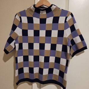 Checkered Short Sleeve Sweater